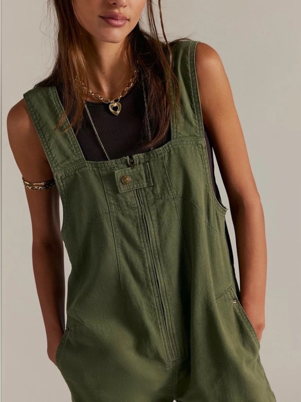 Free People We the Free Jude Shortalls Olive Green Like New Size XS